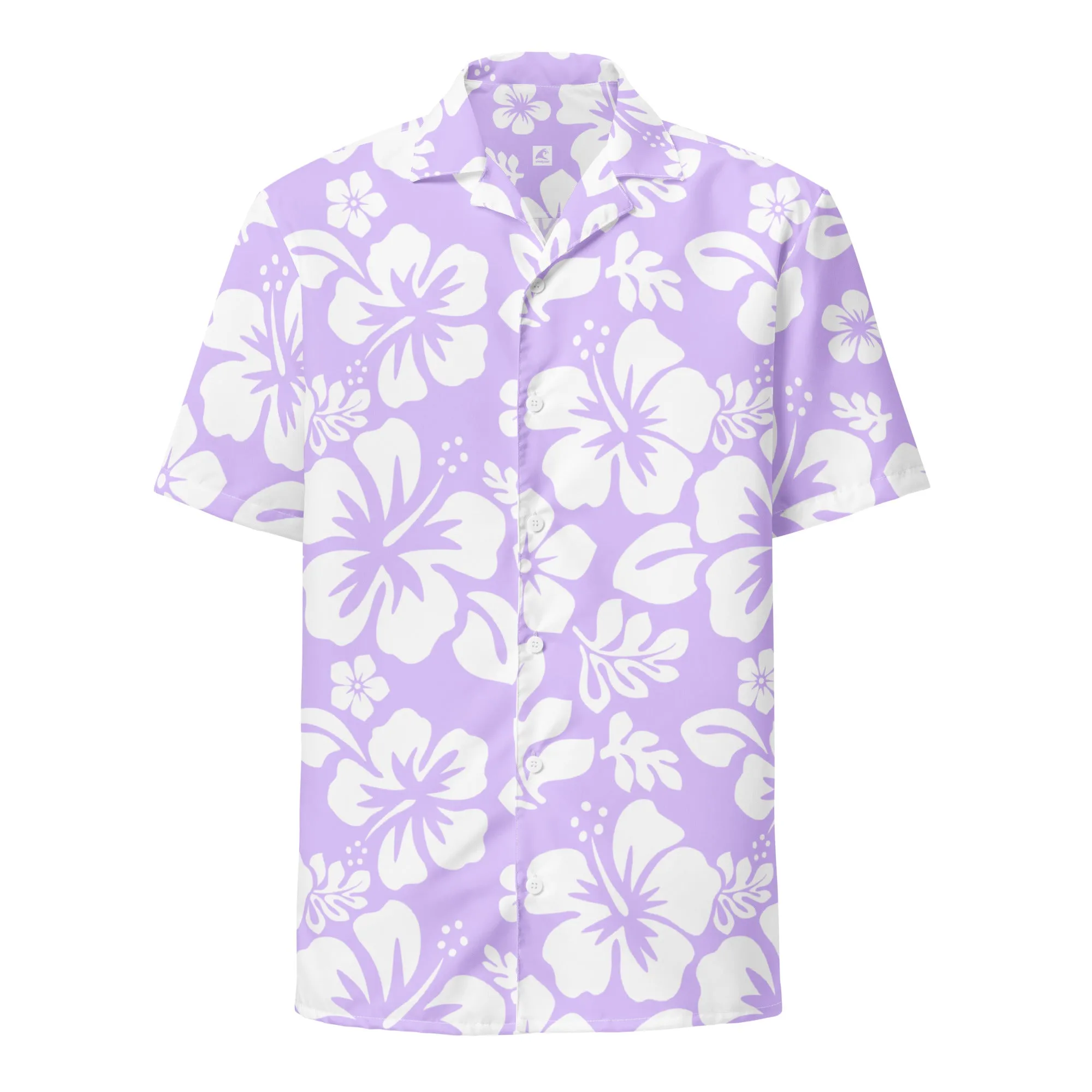White and Lavender Hawaiian Print Aloha Shirt