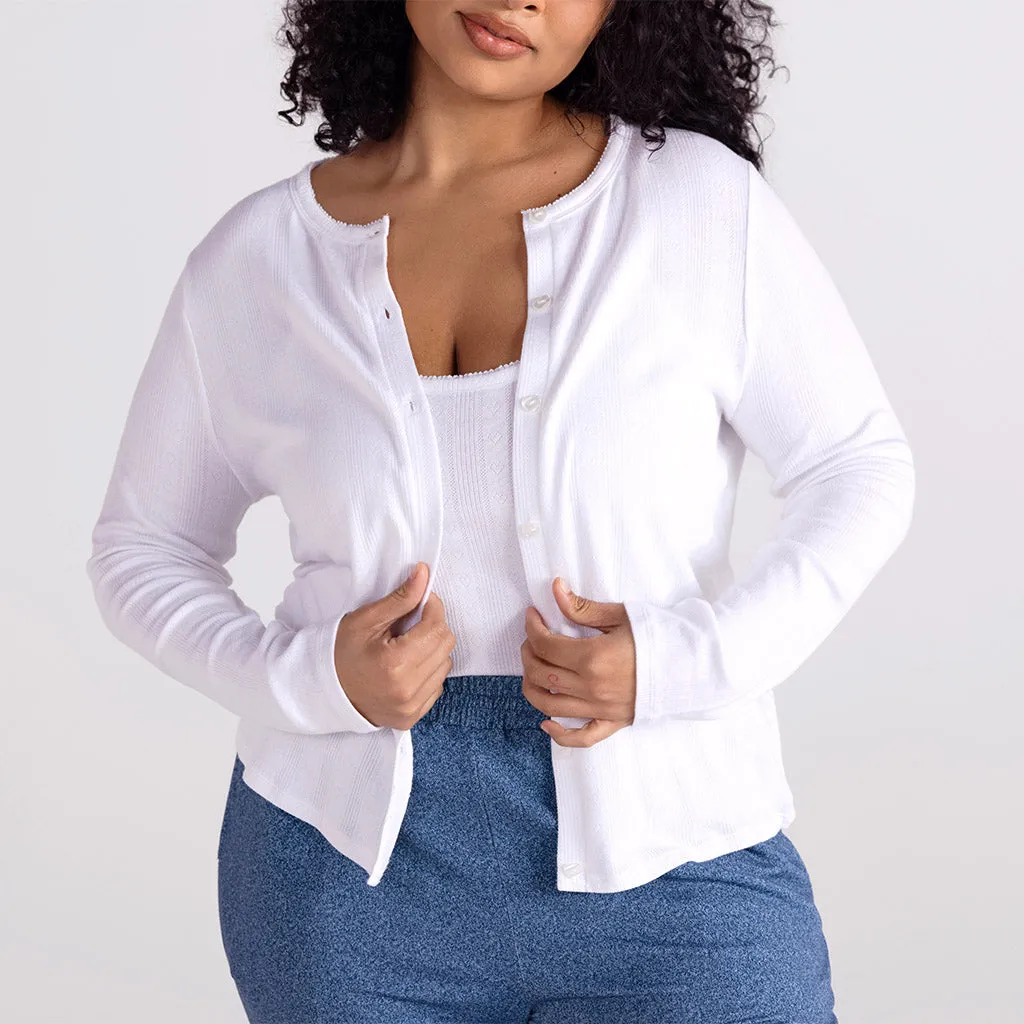 White Pointelle Women's Cardigan