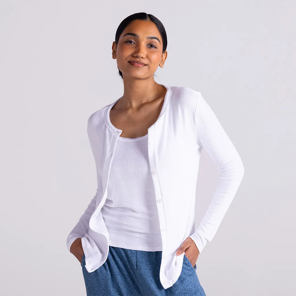 White Pointelle Women's Cardigan