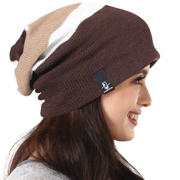 Women Knit Striped Slouchy Beanie Hat B308