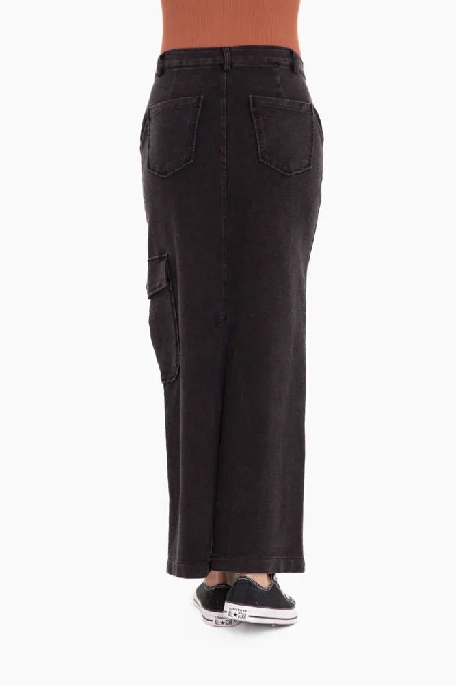 Women's Mono B | Cotton Blend Midi Cargo Skirt | Black