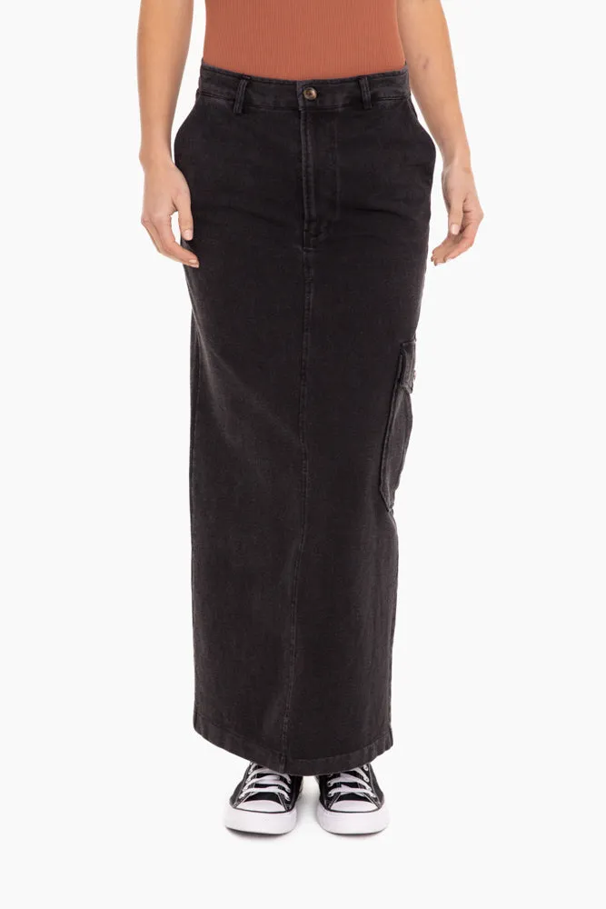 Women's Mono B | Cotton Blend Midi Cargo Skirt | Black