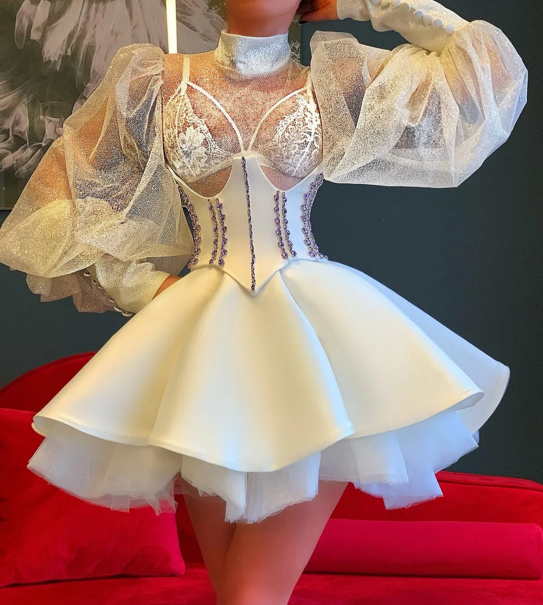 Zola Beautiful Short White  Evening Dress